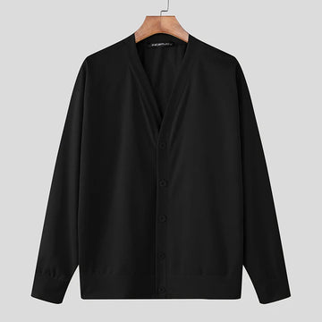 AIDASE  -  Men Hoodies Solid V Neck Long Sleeve Button Male Sweatshirts Loose Streetwear Korean Style Casual Cardigan Outerwear aidase-shop